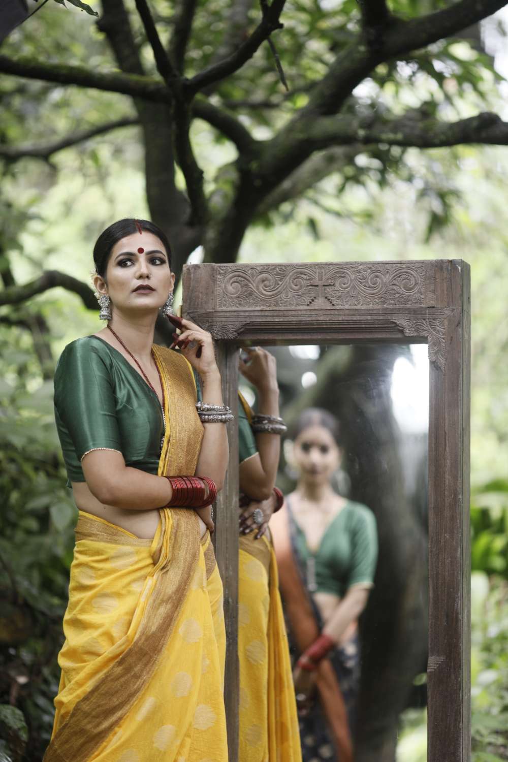 Yellow Linen Banarasi Silk Saree