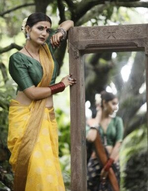 Yellow Linen Banarasi Silk Saree
