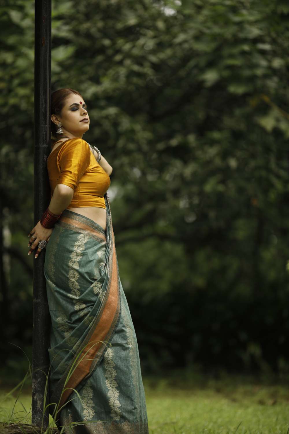 Green Linen Banarasi Silk Saree