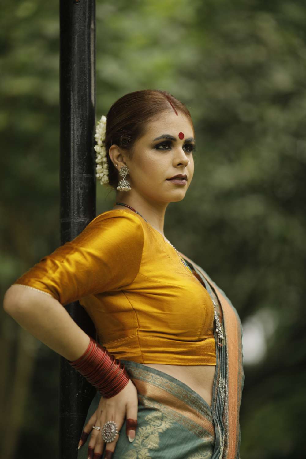 Green Linen Banarasi Silk Saree