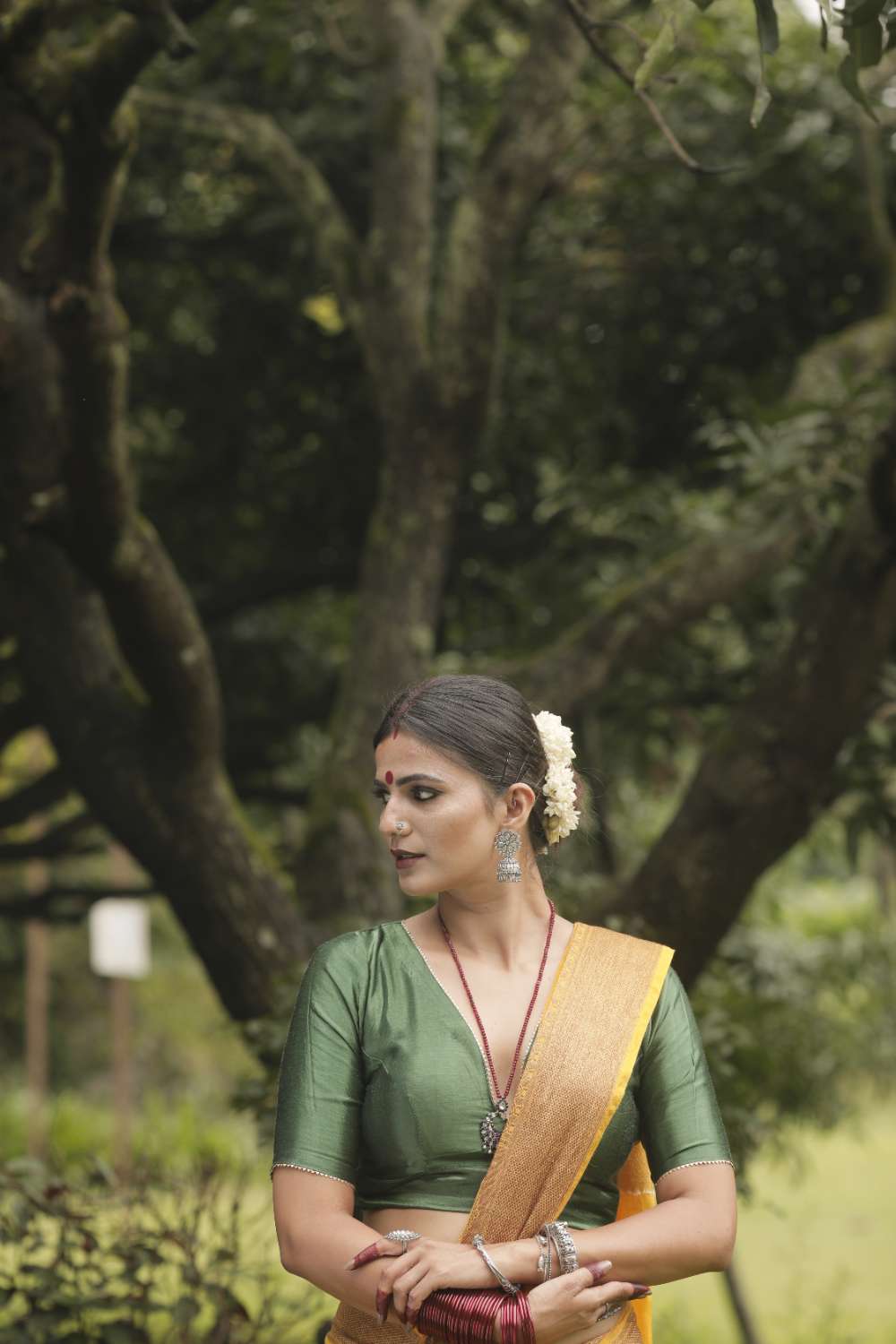 Yellow Linen Banarasi Silk Saree