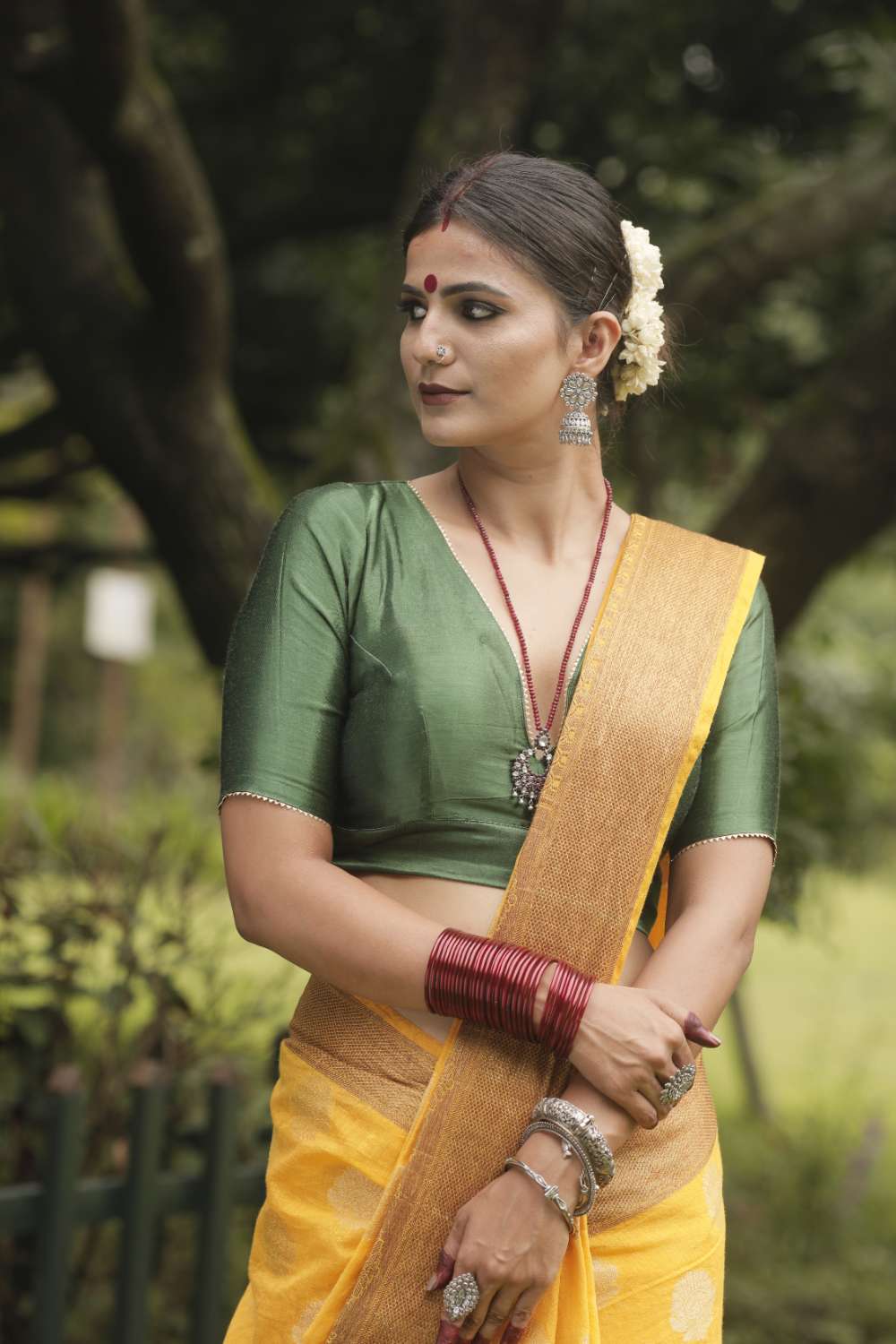 Yellow Linen Banarasi Silk Saree