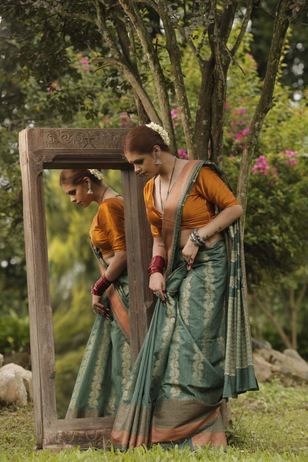 Green Linen Banarasi Silk Saree