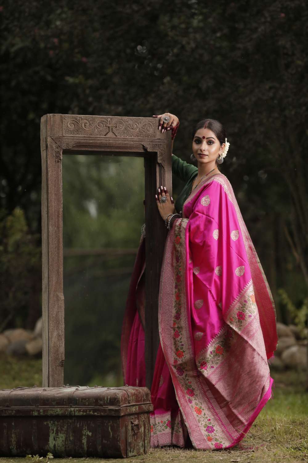 Pink pethani work banarasi silk saree