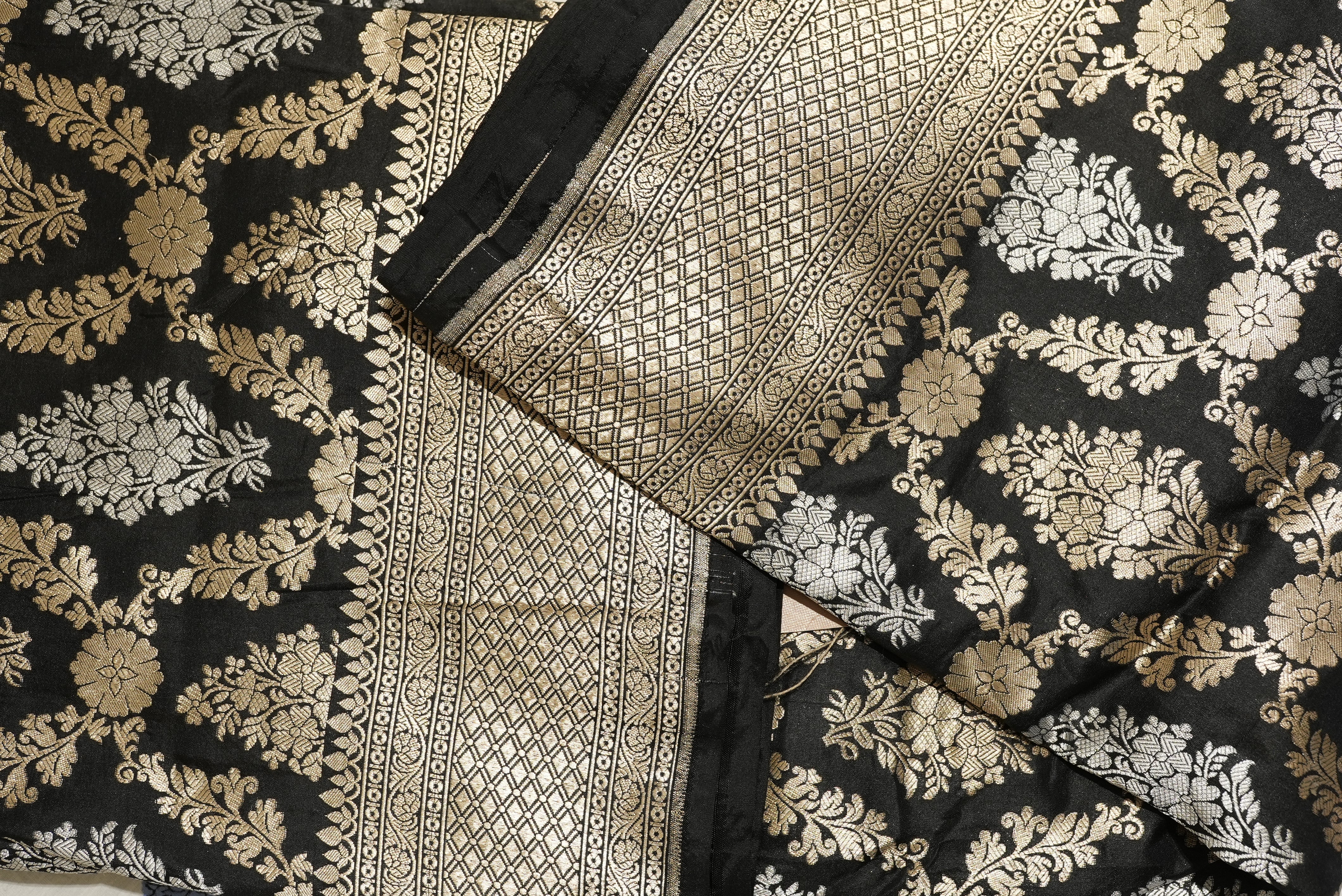 Black banarasi saree with zari motifs and boarder