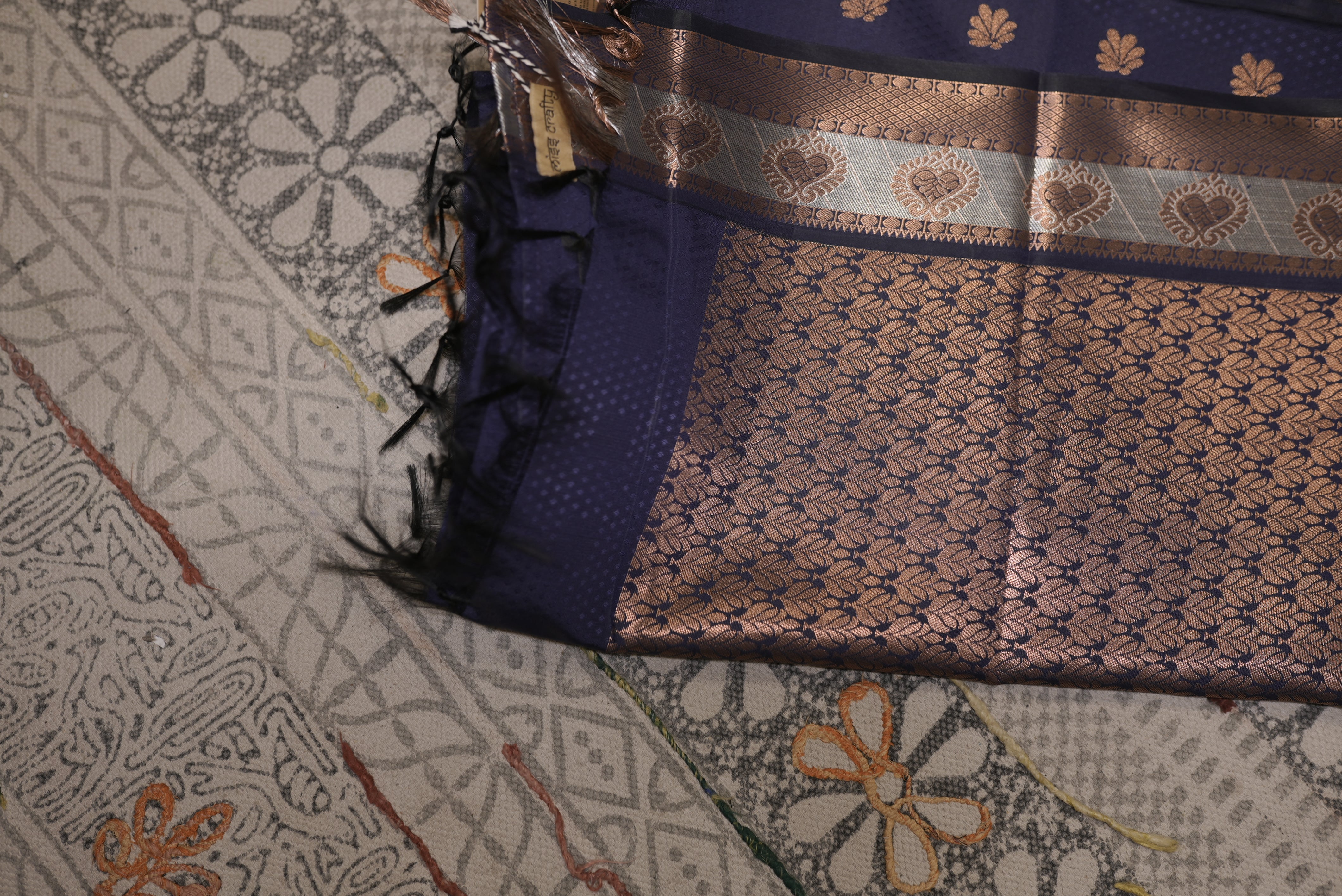 Dark blue with copper zari kanjiwaram
