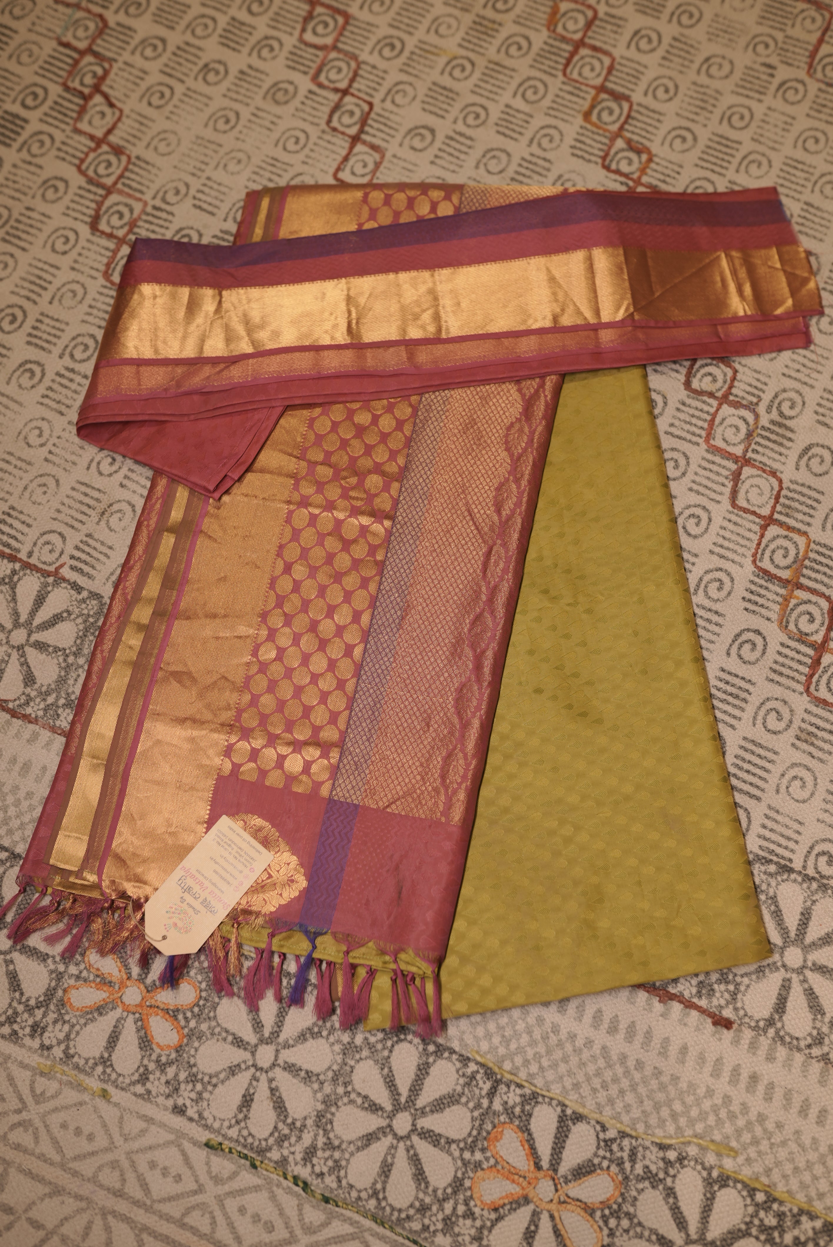 Green and pink kanjiwaram