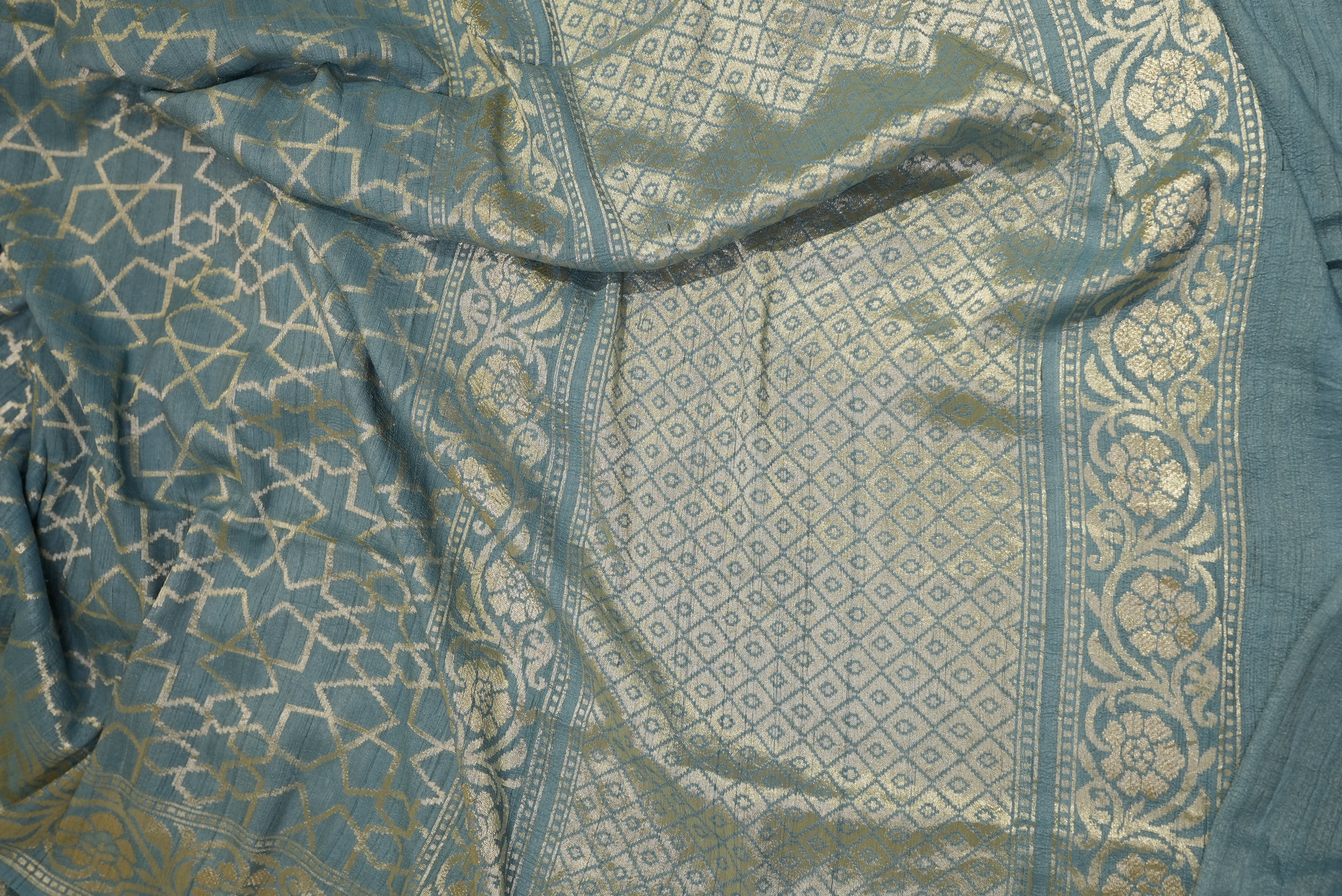 Blue tassar silk with beautiful zari floral boarder