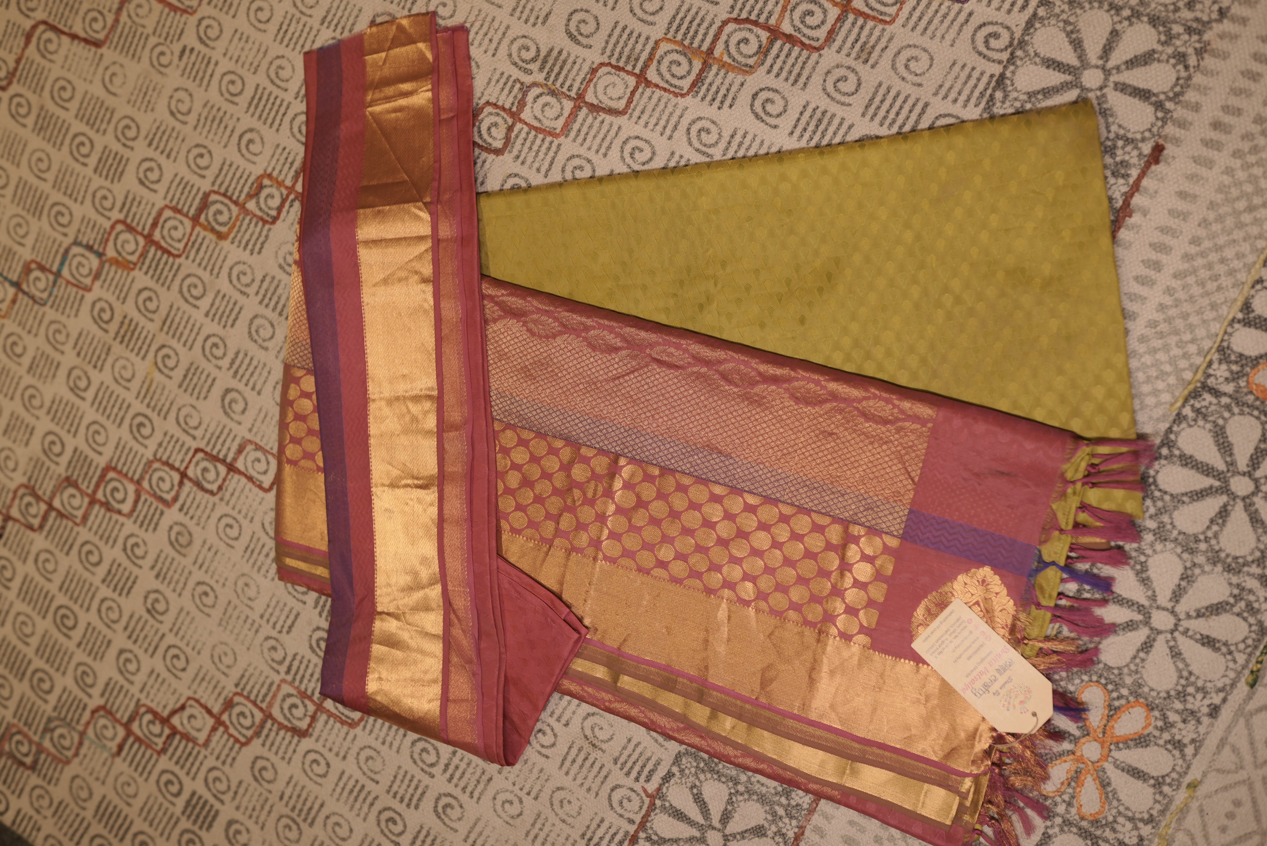 Green and pink kanjiwaram