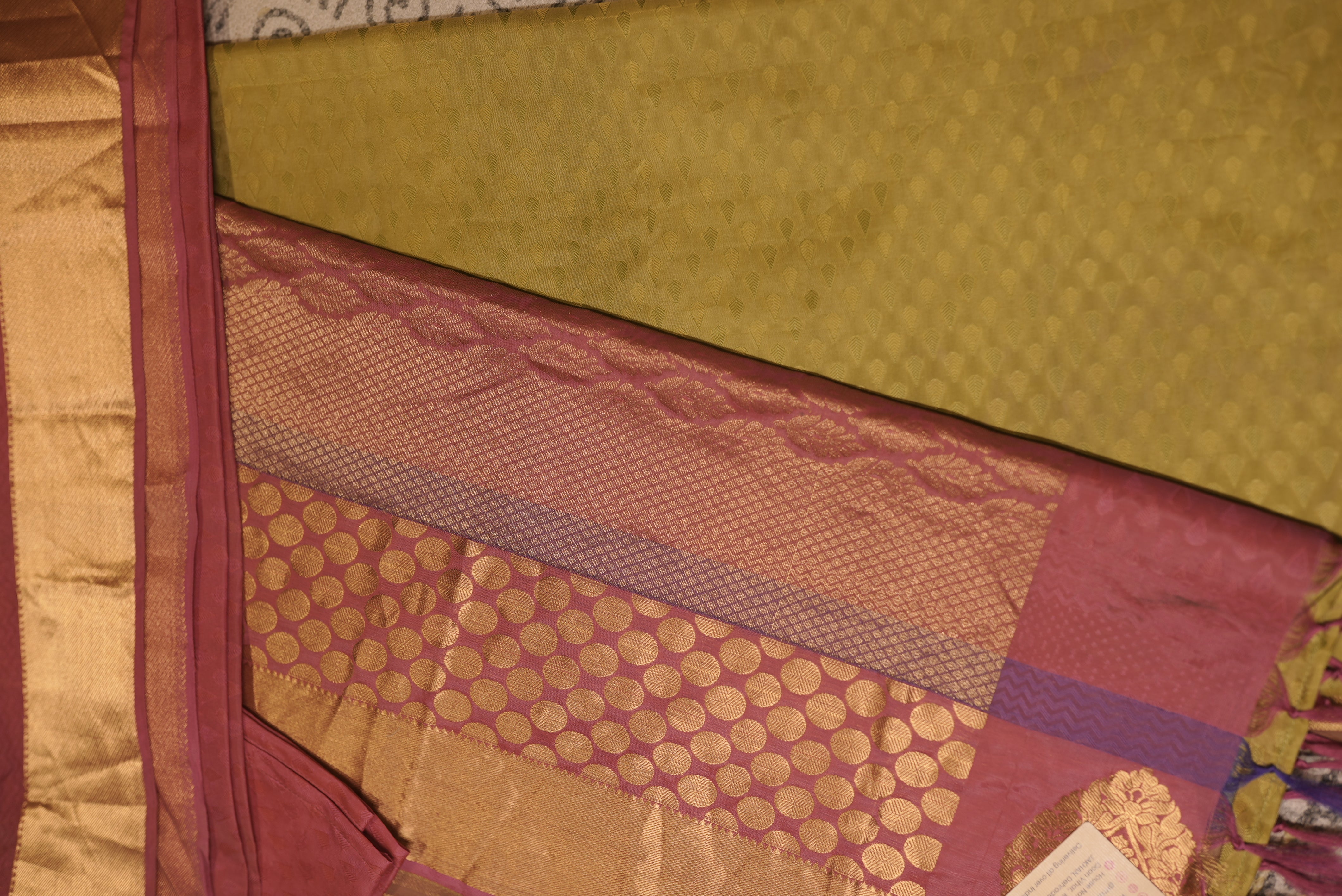 Green and pink kanjiwaram