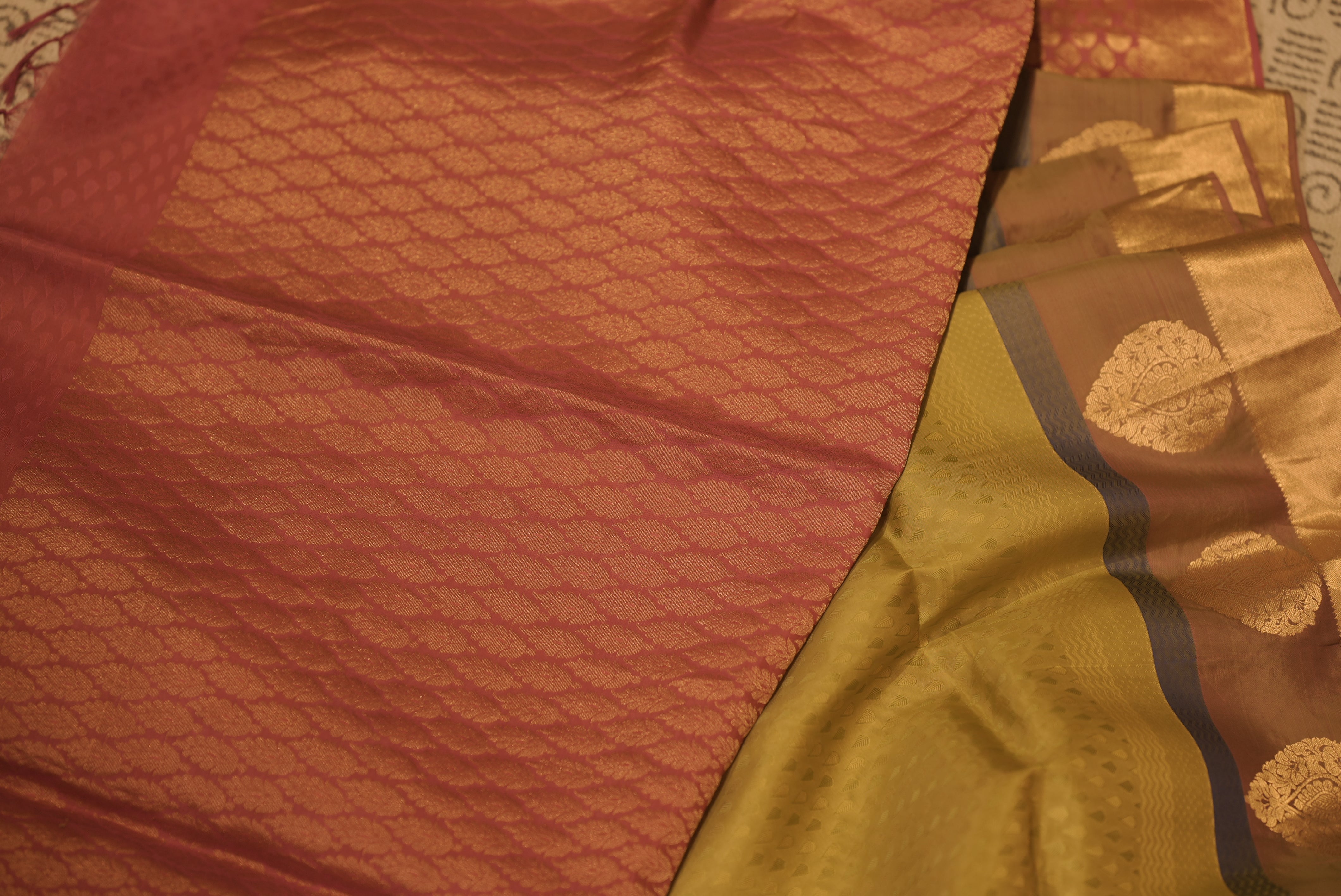 Olive green with red boarder banarasi