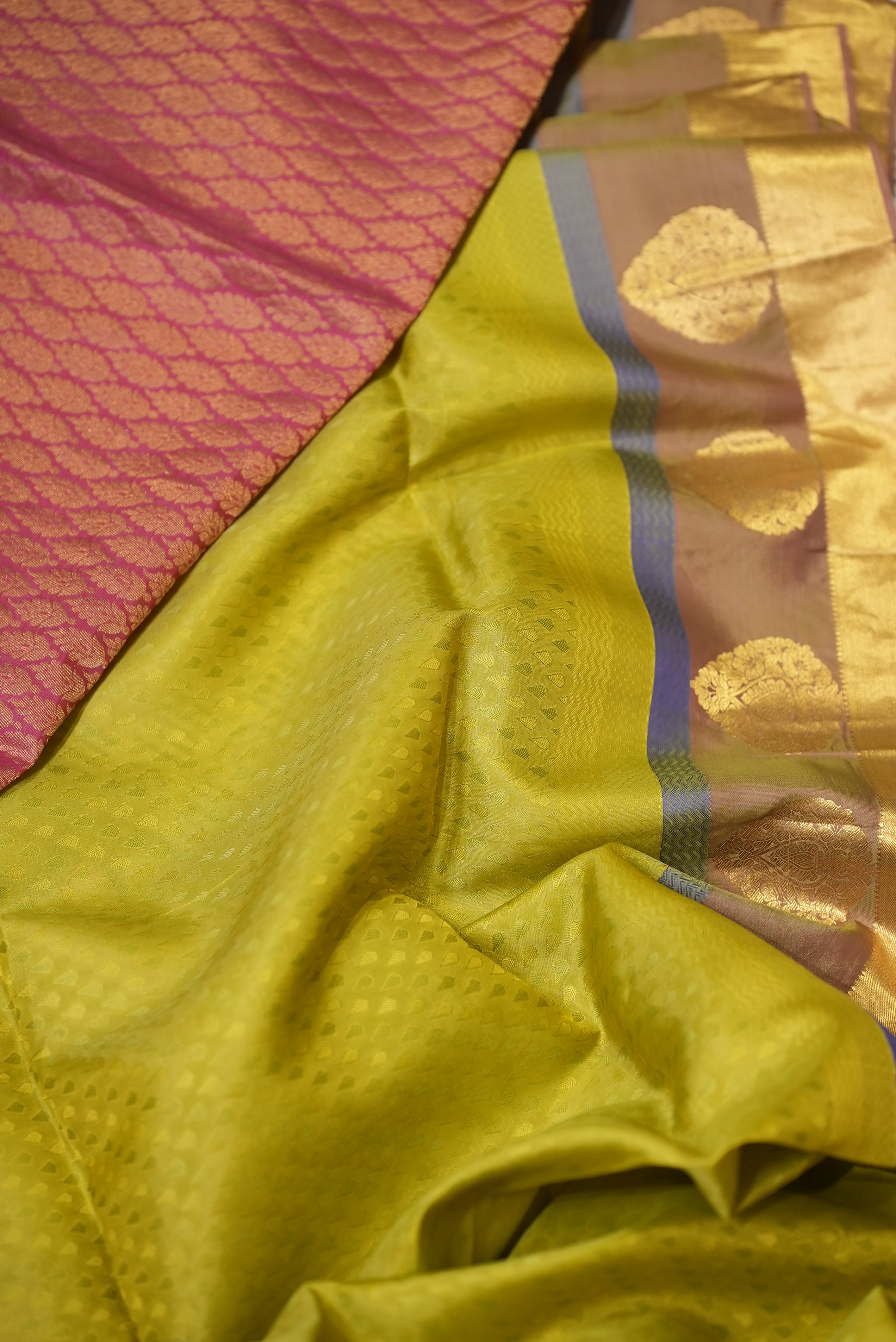 Olive green with red boarder banarasi