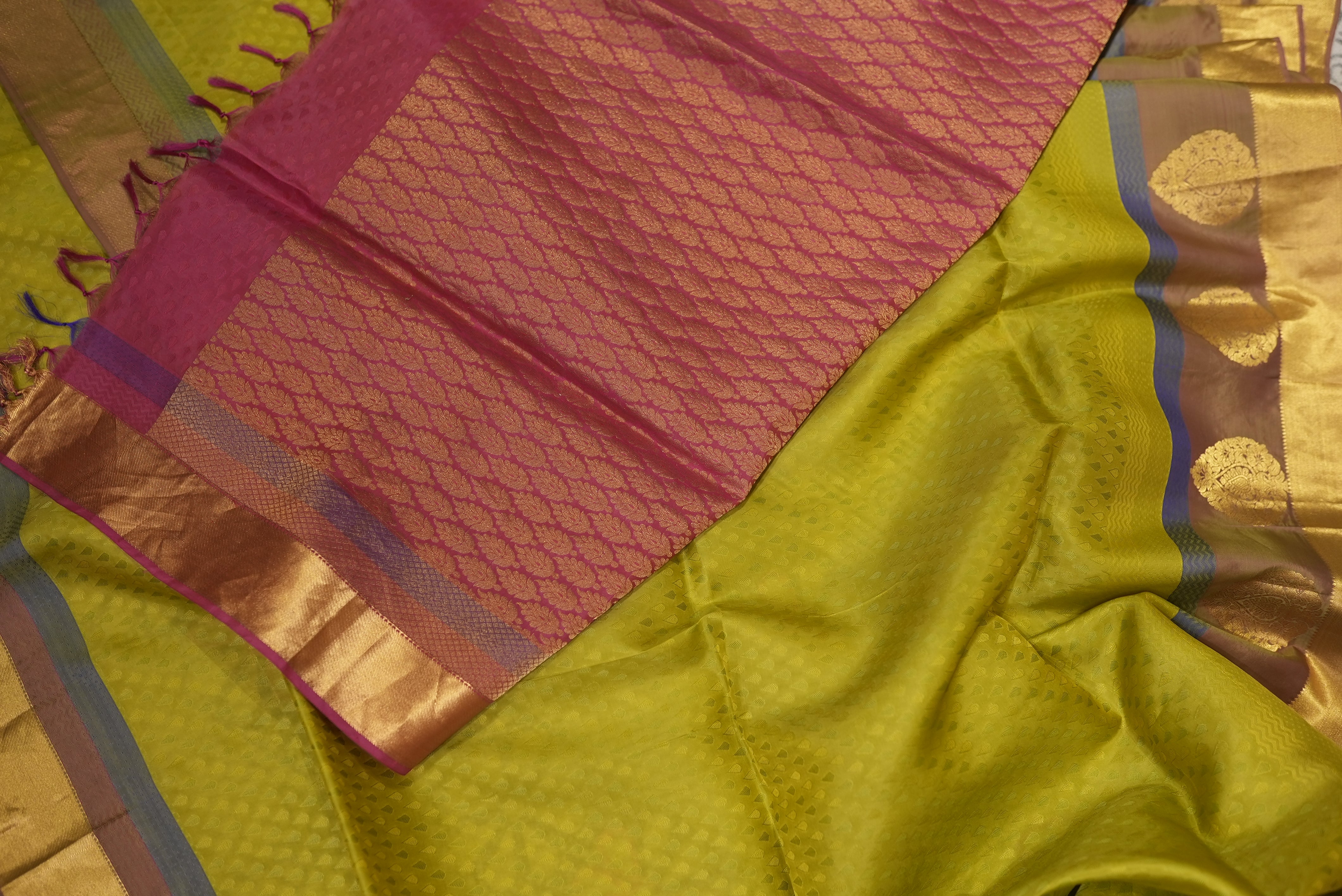 Olive green with red boarder banarasi