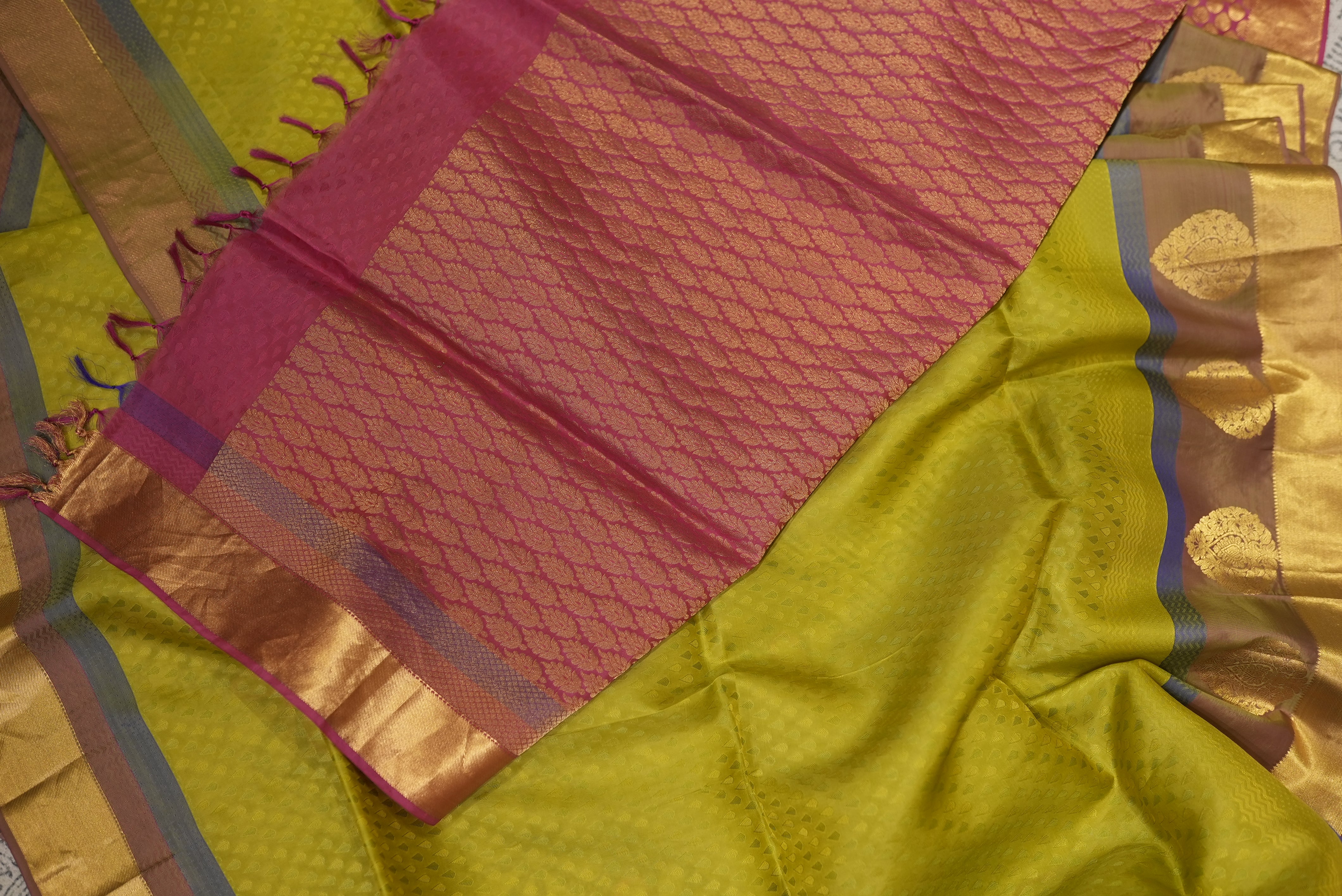 Olive green with red boarder banarasi