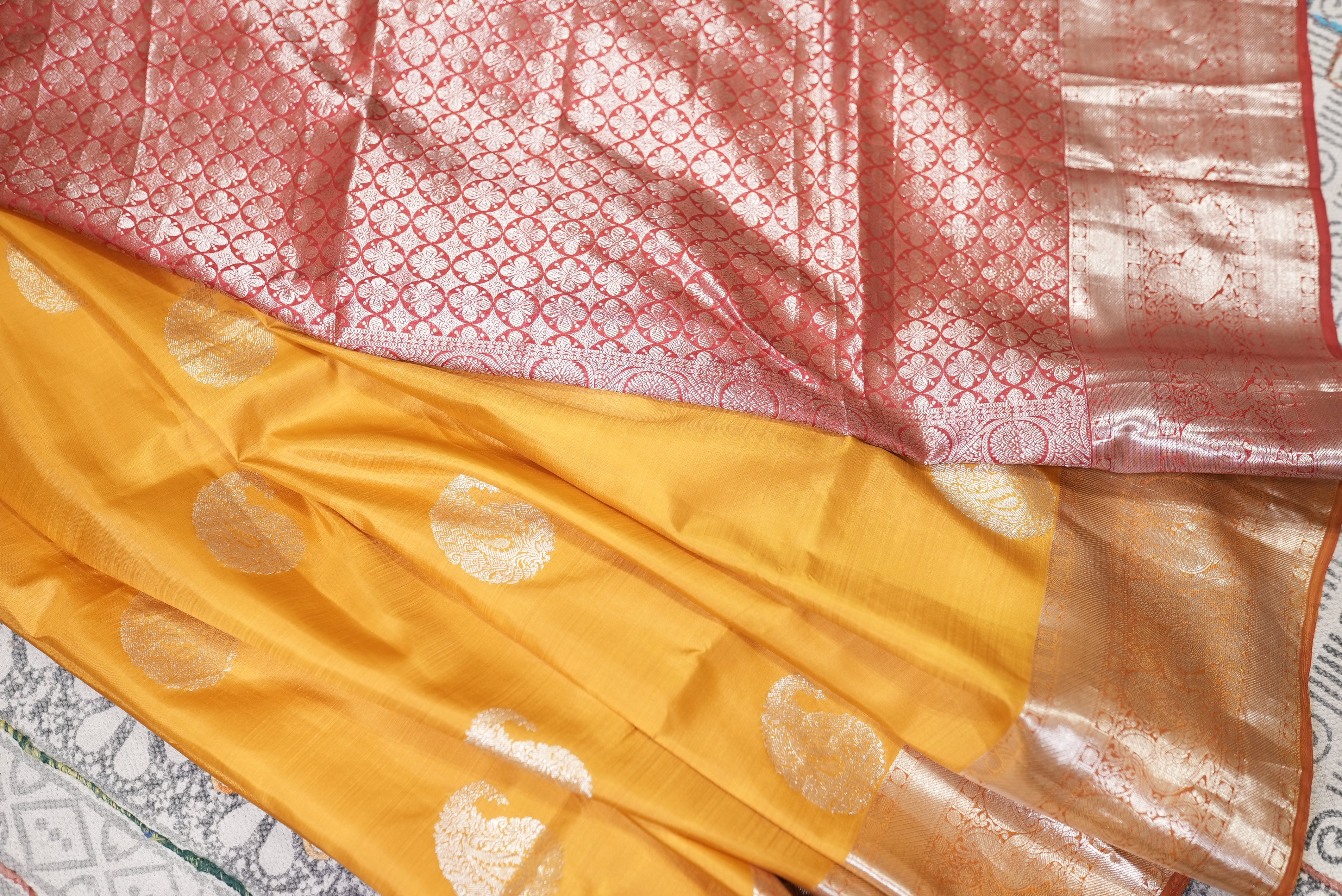 Yellow with red boarder kanjiwaram saree