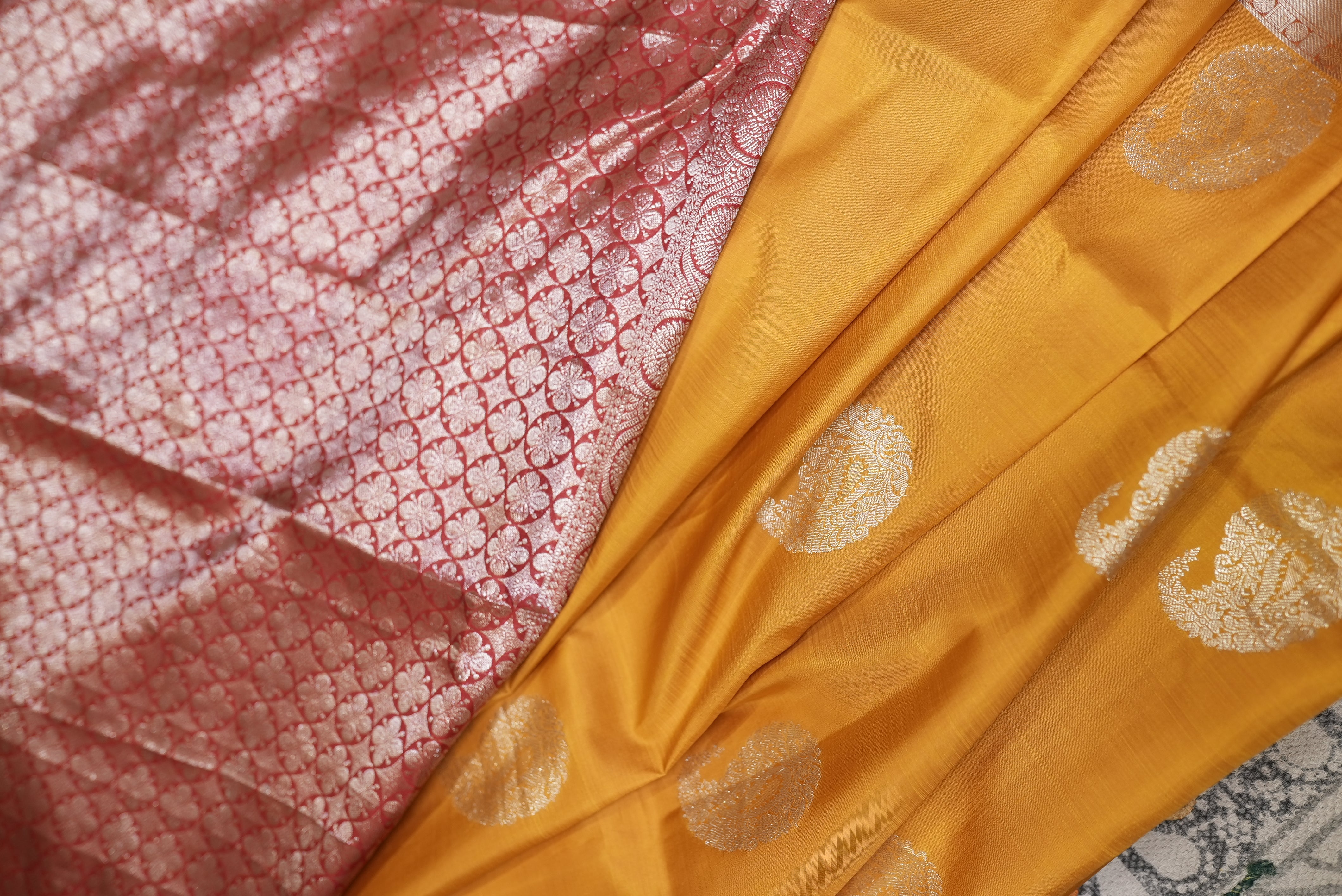 Yellow with red boarder kanjiwaram saree