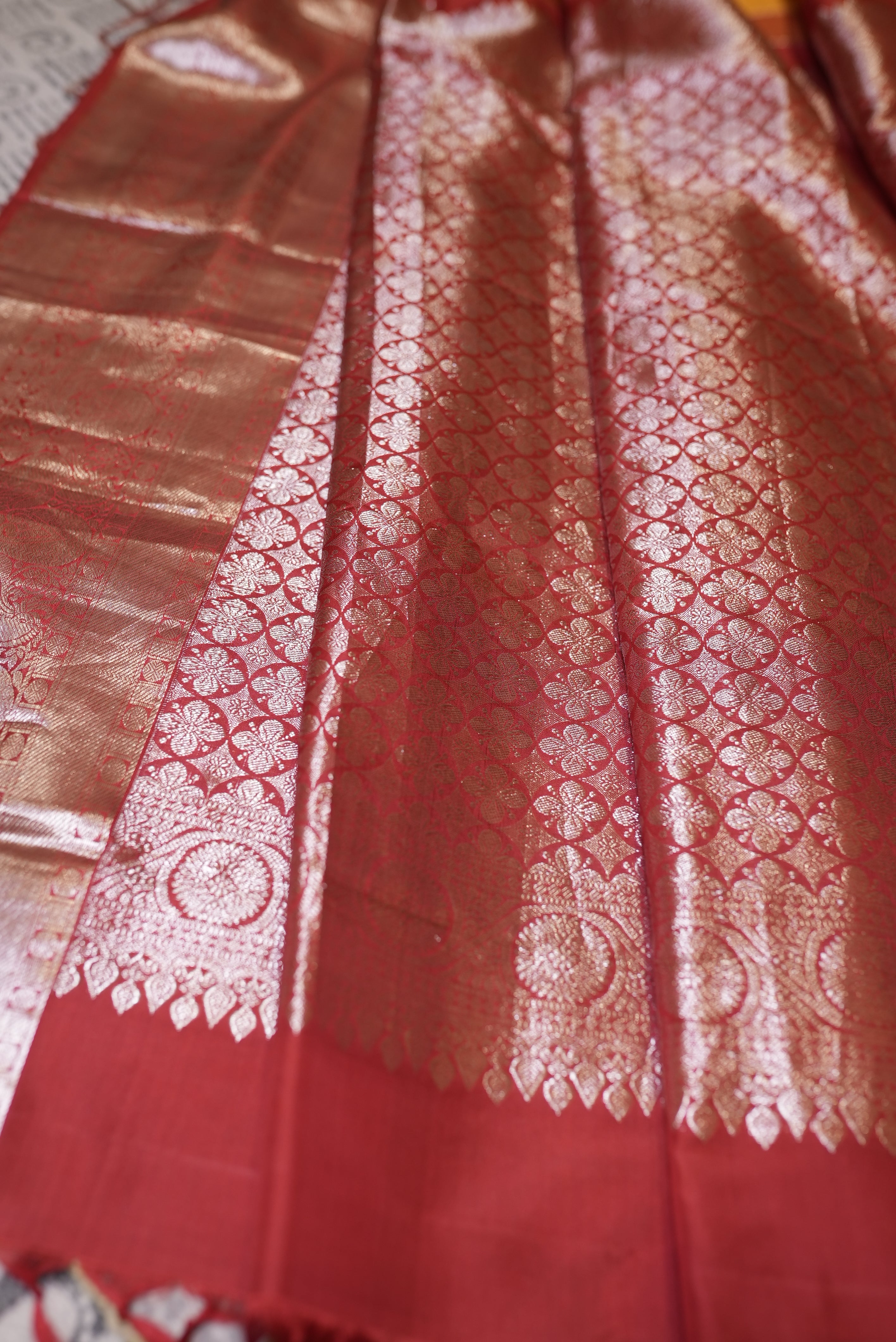 Yellow with red boarder kanjiwaram saree