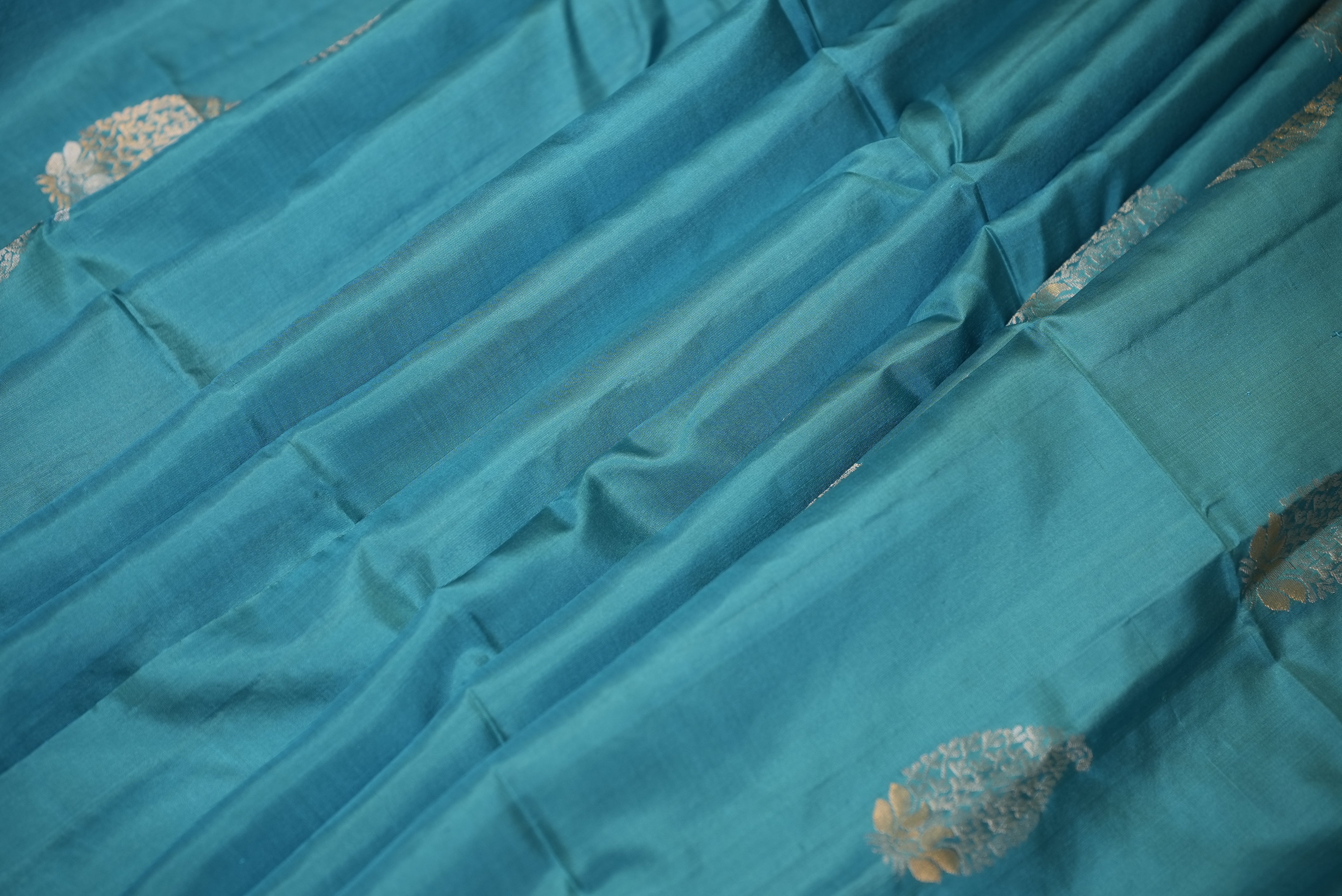 Sky blue with orange boarder kanjiwaram