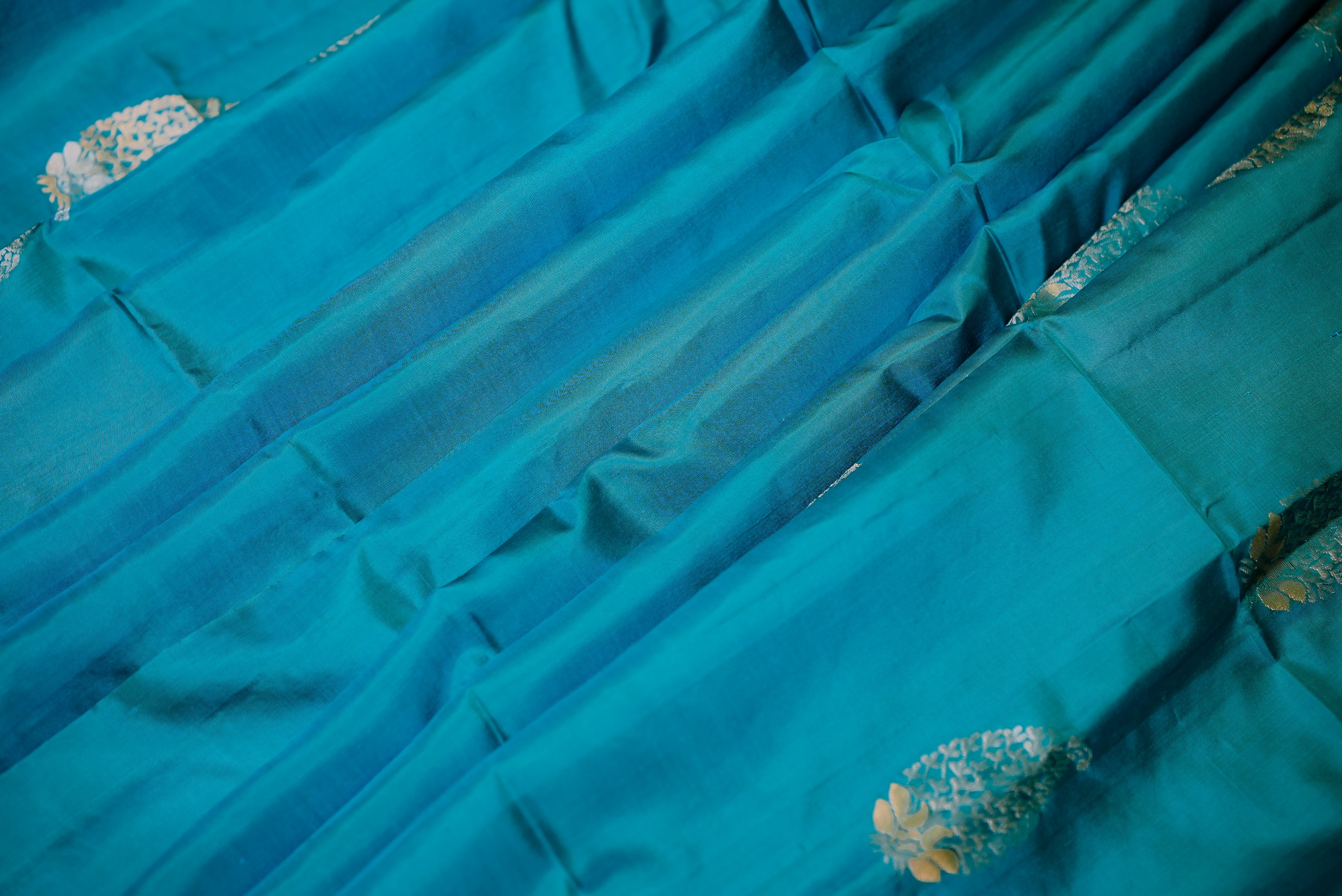 Blue with orange boarder banarasi