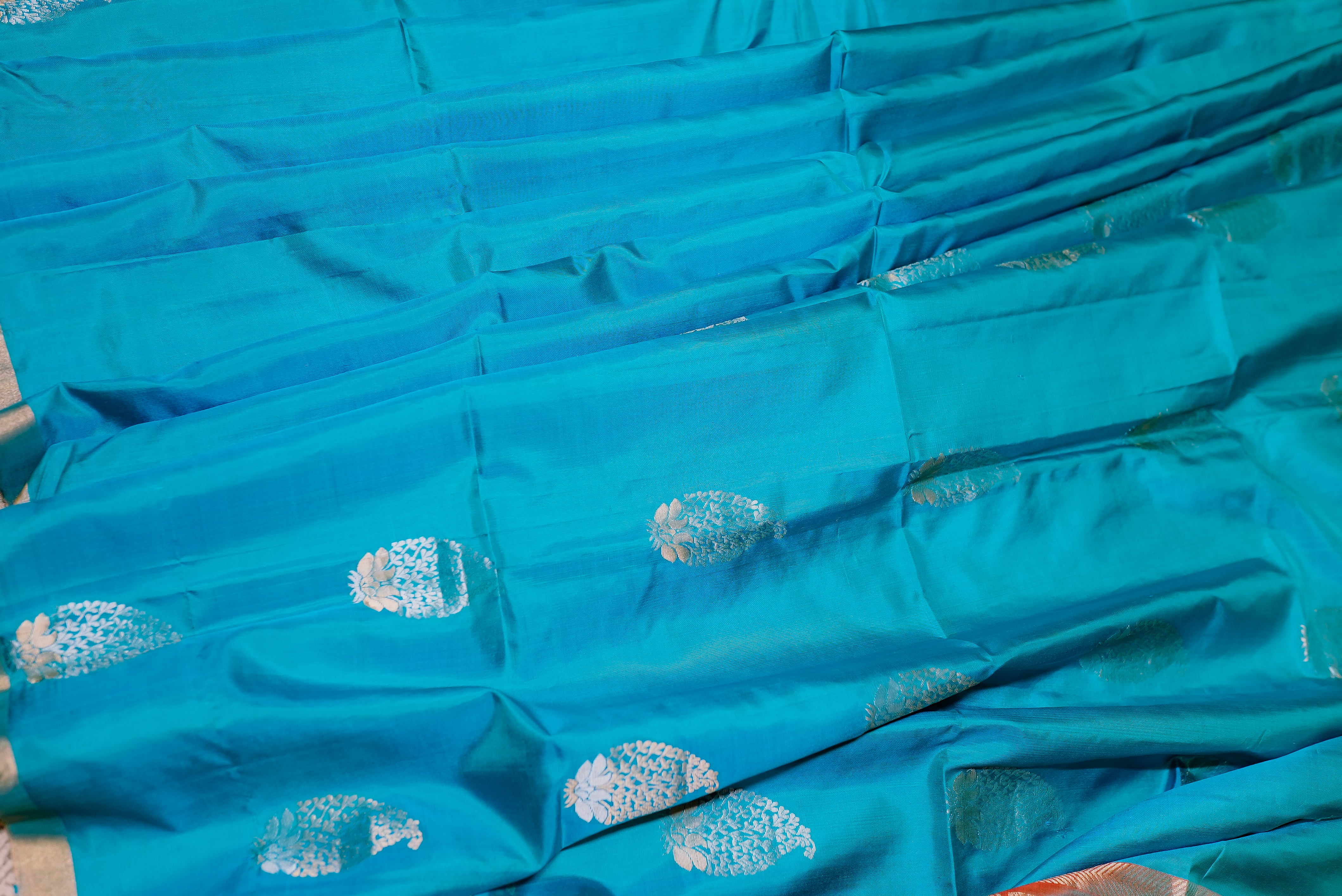 Blue with orange boarder banarasi