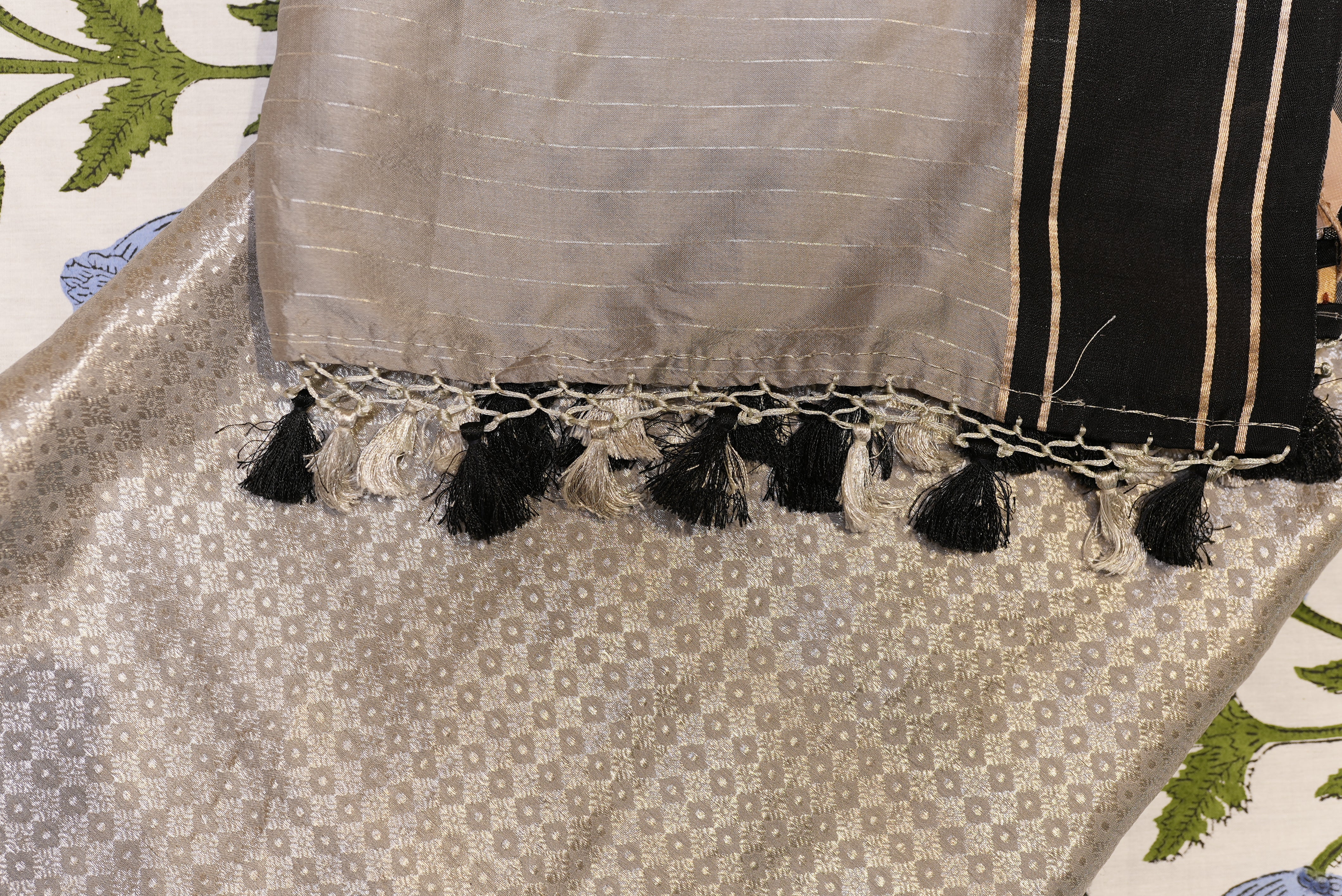 Grey with black boarder banarasi saree