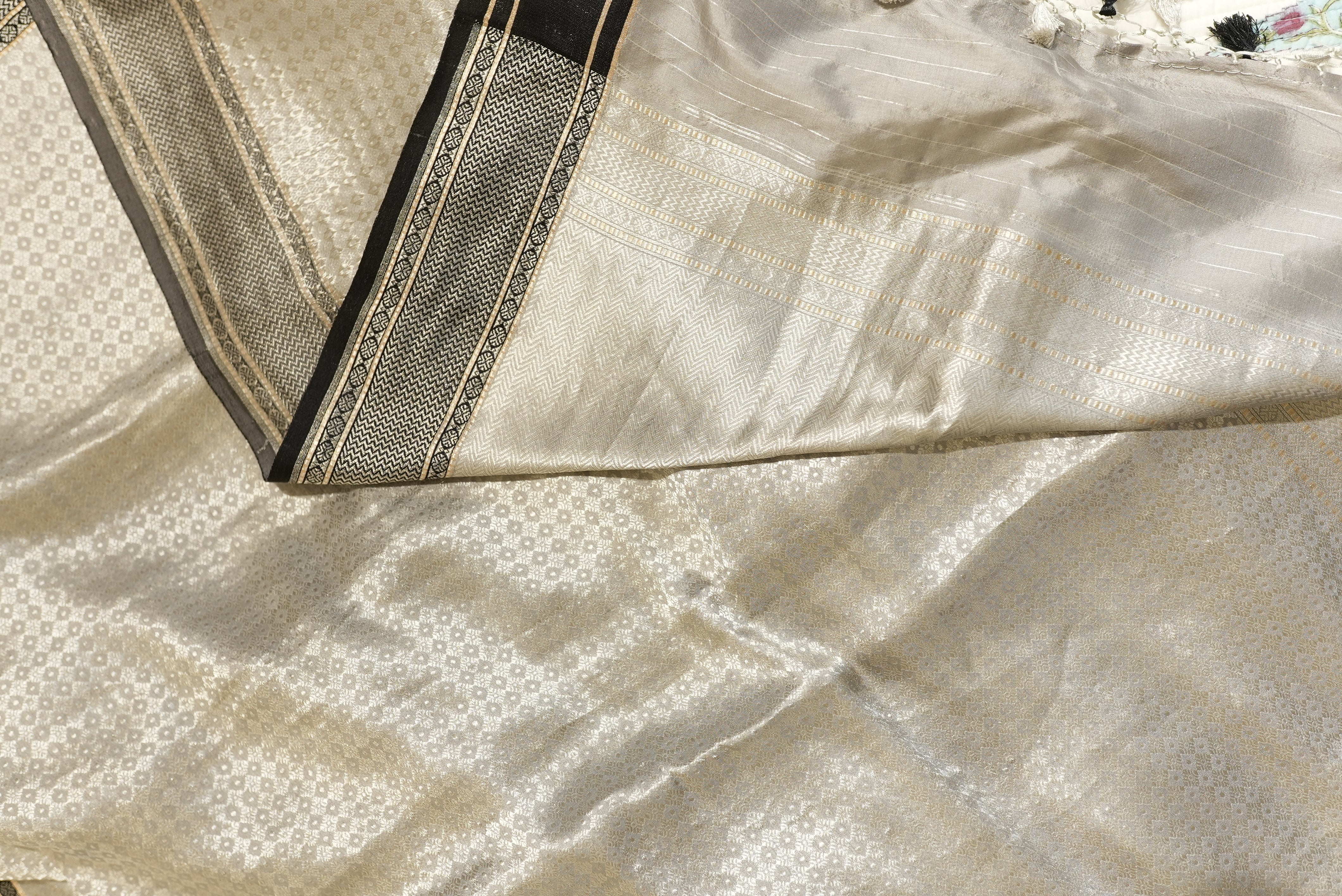 Grey with black boarder banarasi saree