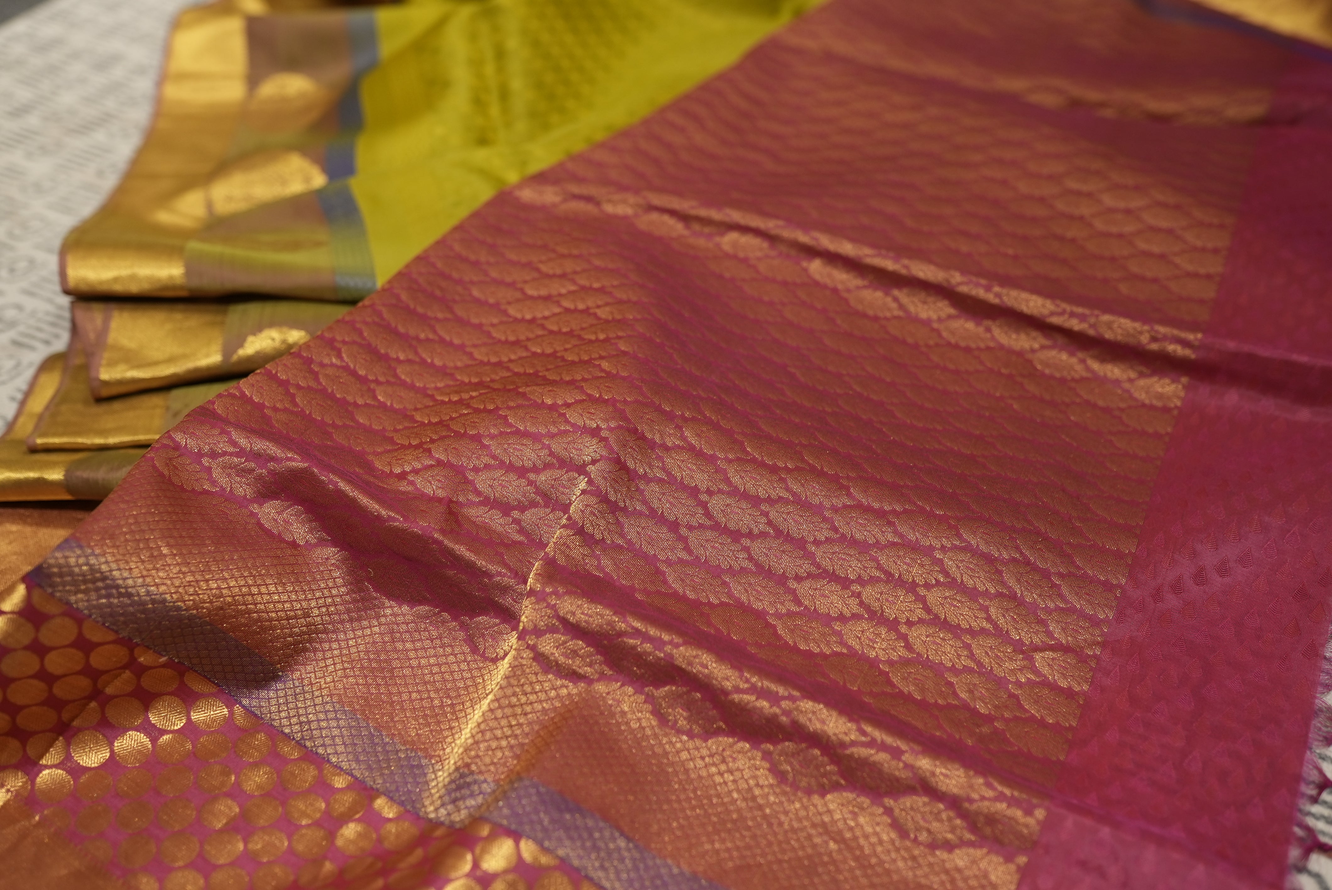 Olive green with red boarder banarasi