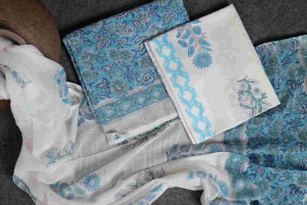 blue linen Hand-Block Printed Suit