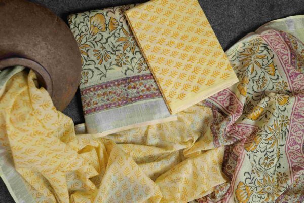 yellow Hand-Block Printed Suit